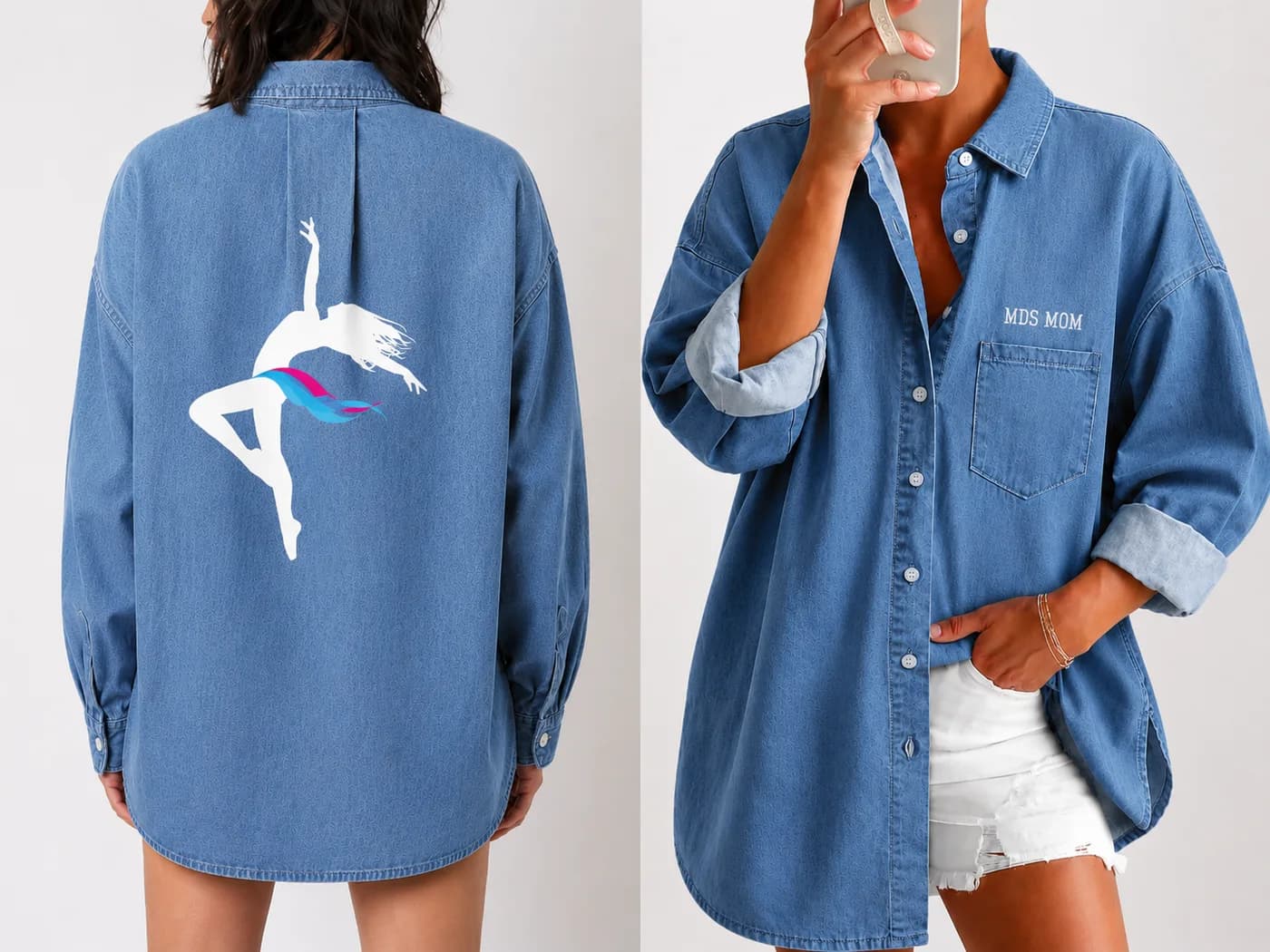 Denim button-up shirt, Blue denim