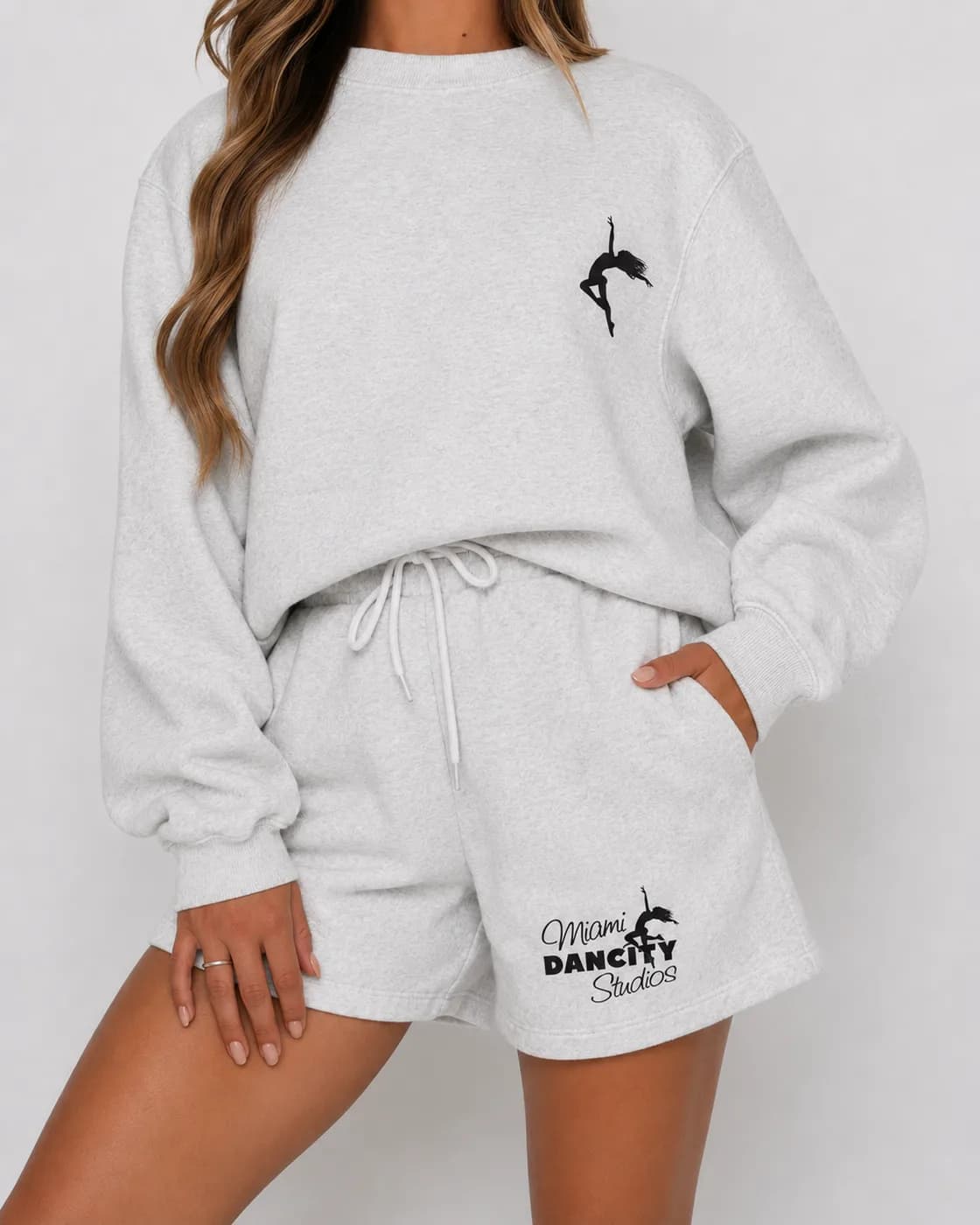 Gray sweatshirt + shorts set, Light gray