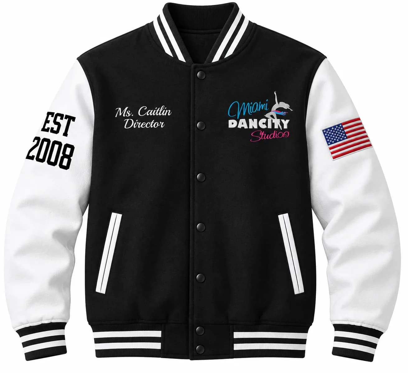 Varsity jacket, Black, white leather sleeves